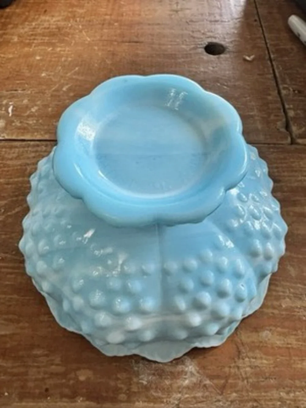 Vintage Fenton Hobnail Blue Milk Glass Pedestal Candle Holder W/ Sticker